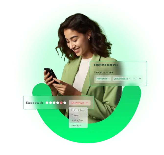 Usuário acessando o sistema pelo celular para filtrar candidatos